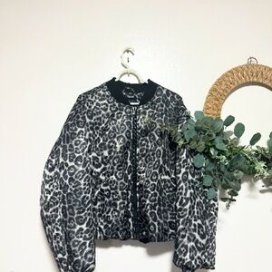 RACHEL Rachel Roy Black and Gray Leopard Bomber Jacket